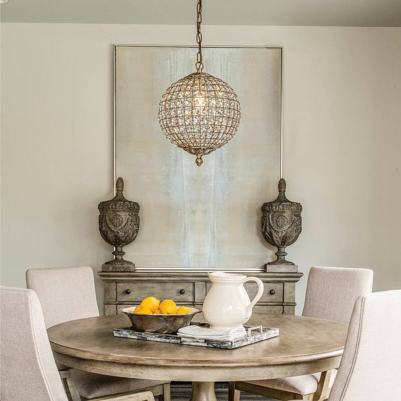 DancyHome 1/3-Light Retro Antique Gold Crystal Globe Chandelier Small Sphere Pendant Light - Antique Gold