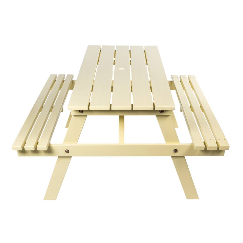 Porto 59" Modern Classic Outdoor Wood Picnic Table Benches with Umbrella Hole, by JONATHAN Y