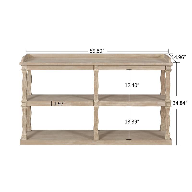 Console Table with 3-Tier Open Storage Spaces Effect Support Legs