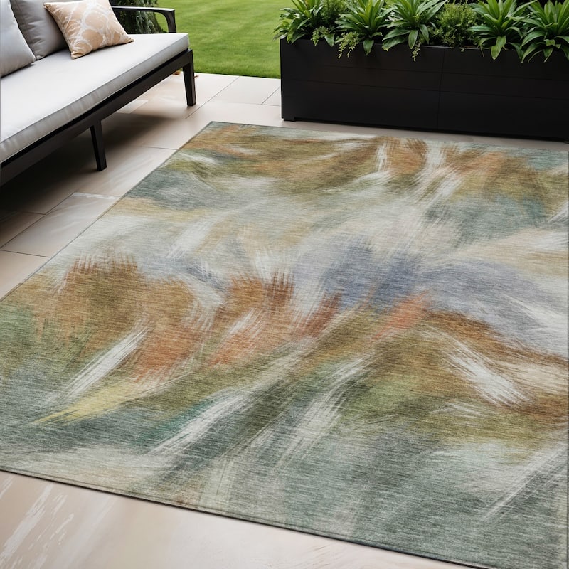 HomeRoots Abstract Transitional Rectangle Outdoor Rug - 5' X 8'