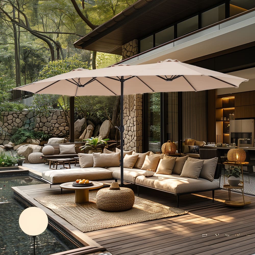 MAISON ARTS 15ft Double-Sided Patio Extra Large Twin Umbrella with Base