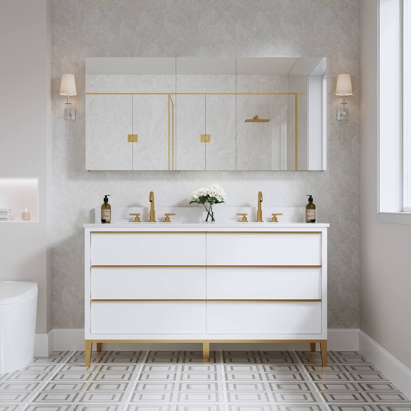 56''/64''W X 30''H Recessed Or Surface Wall Mount Bathroom Medicine Cabinet With Adjustable Glass Shelves - 64''W,2430R-1630R-2430R