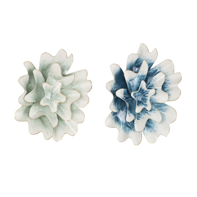 Metal Floral Home Wall Decor with White and Gold Accents - Set of 2 Multi Colored - Roche River Decor