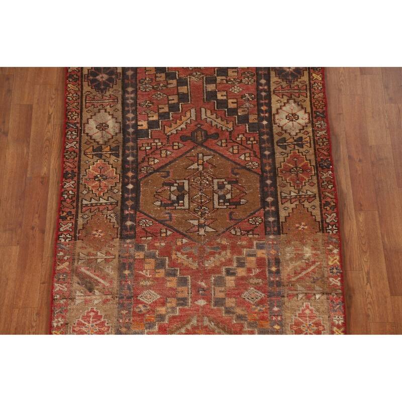 Vegetable Dye Hamedan Persian Antique Runner Rug Handmade Wool Carpet - 3'5"x 10'11"
