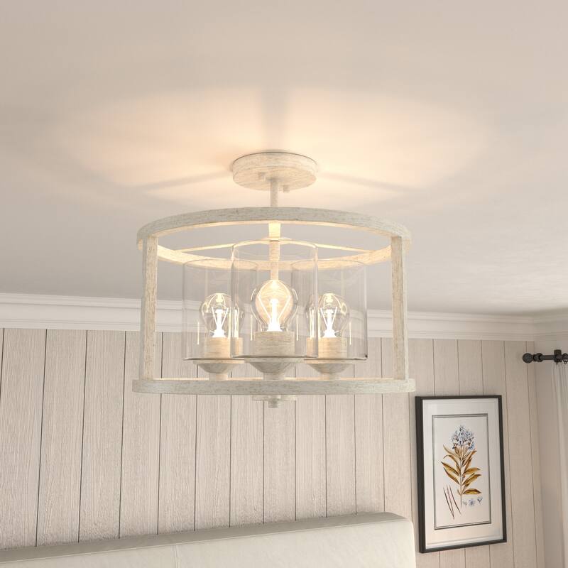 Acroma 3-light White Modern Farmhouse Semi-Flush Mount Ceiling Light
