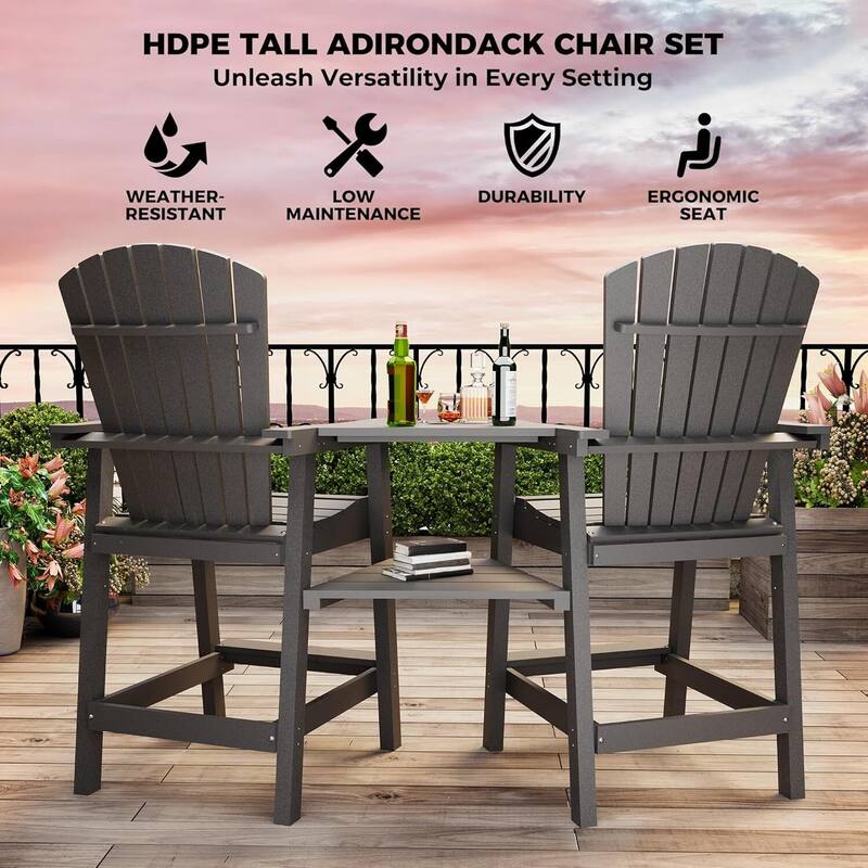 Set of 2 High Adirondack Chairs, Barstools for Deck, Patio, Balcony