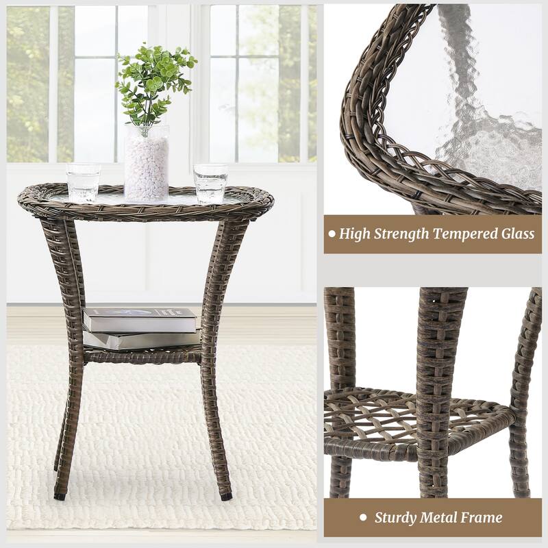 COZYMAN Outdoor Patio 3-Piece Wicker Conversation Set Swivel Rocking Chat Chairs