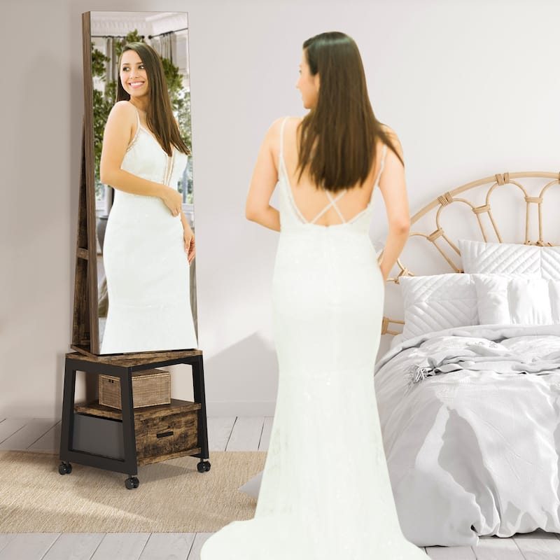 360° Swivel Jewelry Cabinet Length Mirror with Jewelry Storage