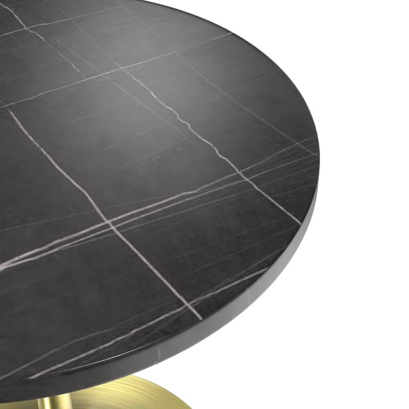 LeisureMod Verve 27" Round Dining Table with Sintered Stone TableTop and Brushed Gold Base for Kitchen & Dining Room