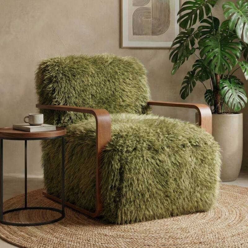Furniture of America Neyra Modern 28-inch Faux Fur Accent Arm Chair - Green Long-Haired