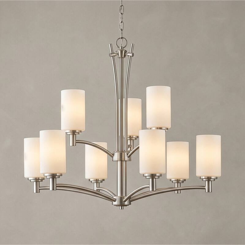 Elk Home Pittman Brushed Nickel With White Glass Chandelier - 9-Light