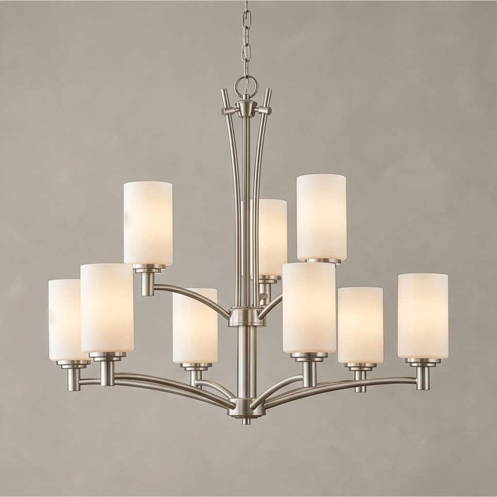 Elk Home Pittman Brushed Nickel With White Glass Chandelier - 9-Light