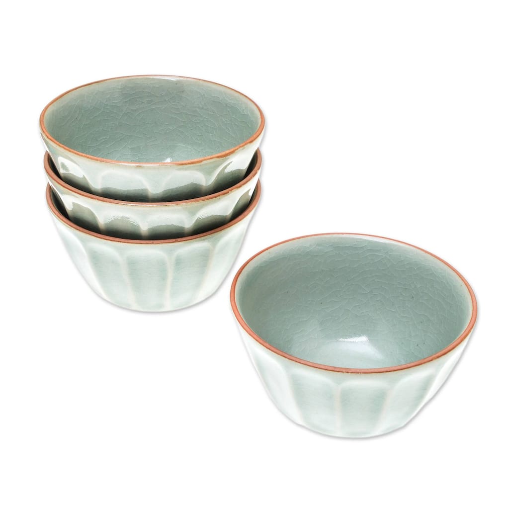 Handmade Simple Thai Celadon Ceramic Bowls (Set Of 4) Thailand - 2.8" H x 4.7" Diam.