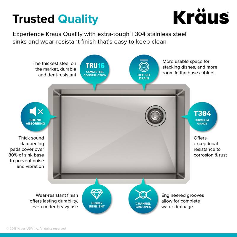 KRAUS Standart PRO Undermount Single Bowl Stainless Steel Kitchen Sink