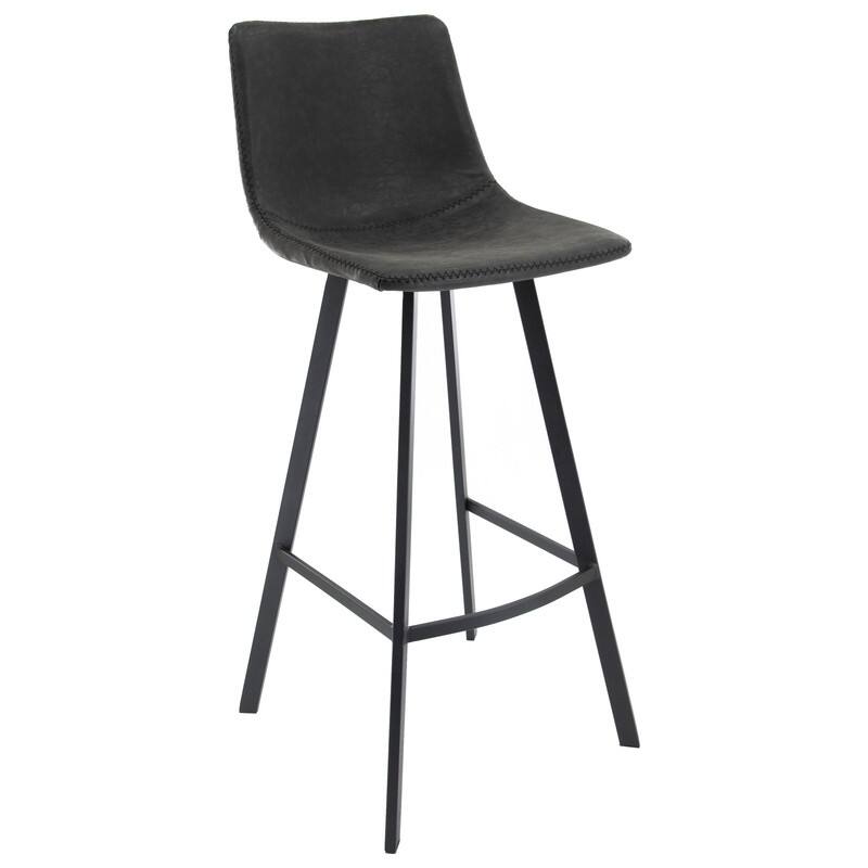 Elland Modern Upholstered Leather Bar Stool with Stainless Steel Legs, Curve Padded Seat, Built-in Footrest, and Plastic Glides - Charcoal Black
