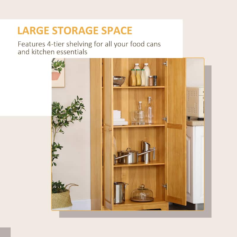 HOMCOM 67" Pinewood Kitchen Pantry Storage Cabinet