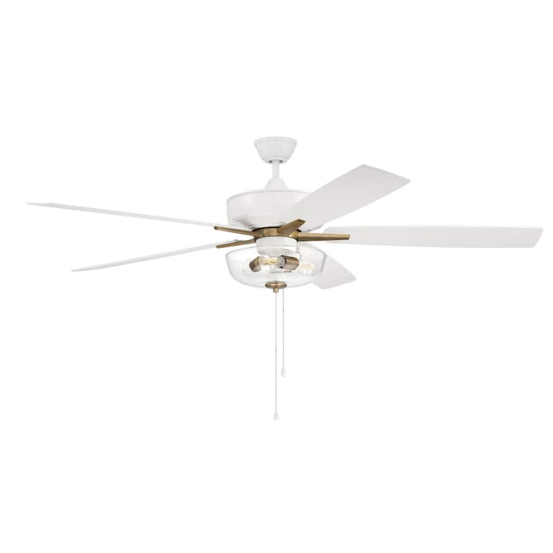 Craftmade S1015-60WWOK Super Pro 60" 5 Blade Indoor LED Ceiling Fan - White / Satin Brass