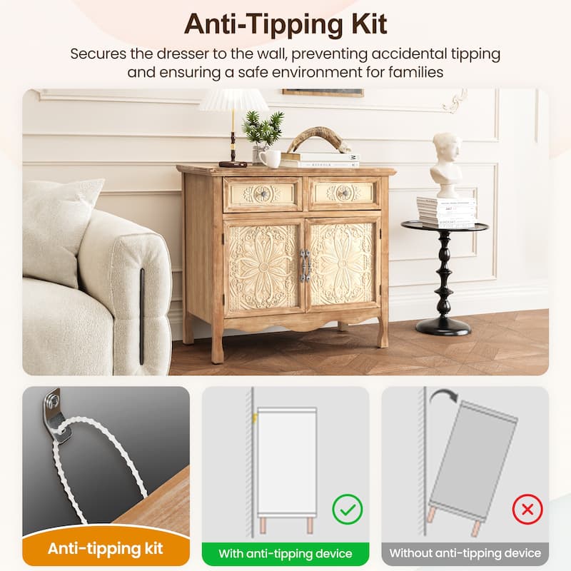 2-Door Accent Storage Cabinet with 2 Drawers and 2 Doors - N/A