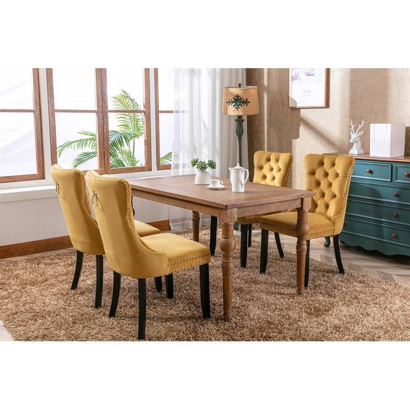 Tufted Velvet Dining Chairs with Nailhead Trim (Set of 2)