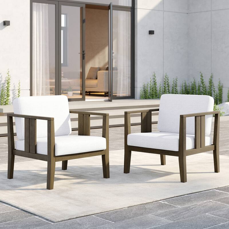Outdoor Teak Solid Wood Patio Furniture Set Loveseat Armchair Table Collection - Two Accent Chairs - Naturalframe-Beige
