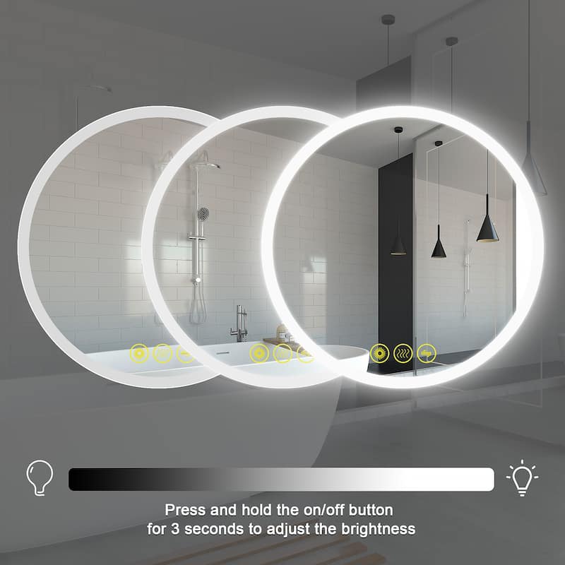 SmartReflect Modern 24" Round LED Dimmable Anti-Fog Frameless Bathroom Vanity Mirror - Clear