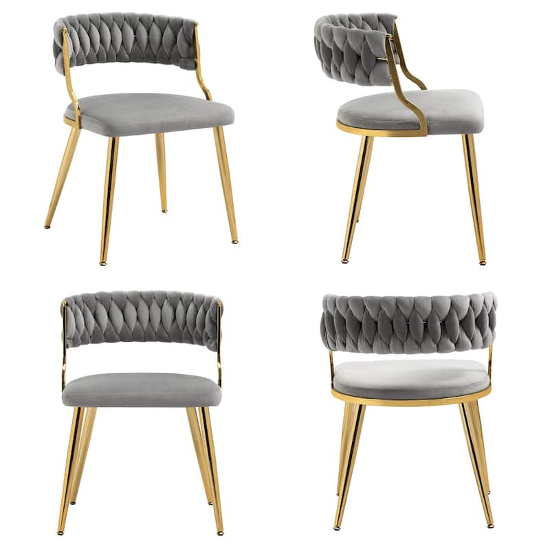 Set of 4 Velvet Dining Chair with Golden Metal Legs