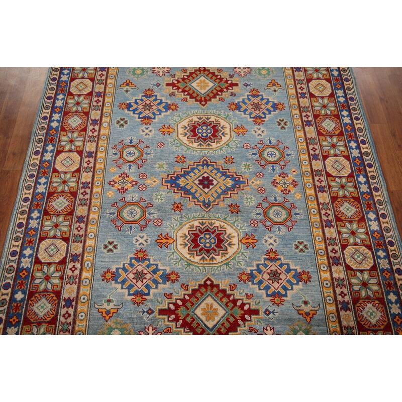 Light Blue Kazak Area Rug Handmade Bedroom Wool Carpet - 5'3" x 6'9"
