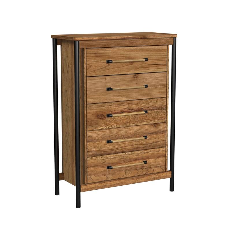 Norcross 5-Drawer Rubberwood Chest, Hickory