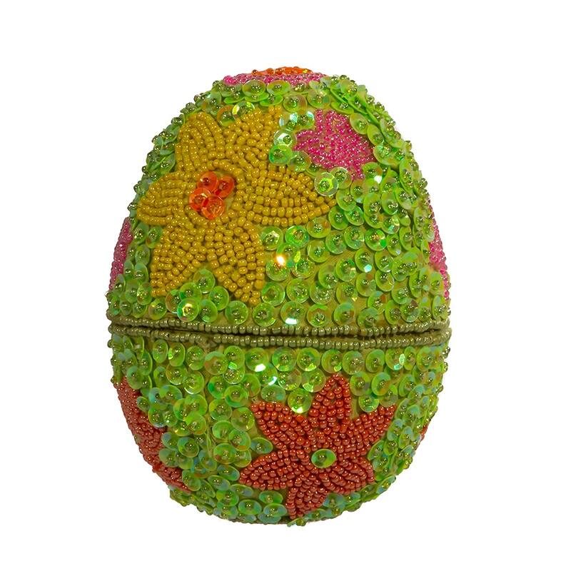 Kurt Adler 5-Inch Decorative Egg Container with Beads and Sequins - 5-inches - 5-inches
