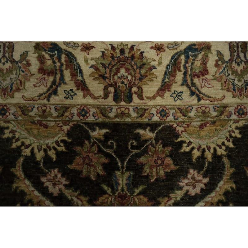 Hand Knotted Oriental 100% Wool Carpet Traditional All-Over Black Peshawar Area Rug - 9' 0'' X 6' 2''
