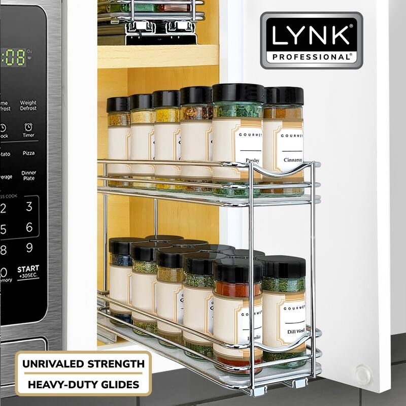 LYNK PROFESSIONAL® Pull Out Spice Rack Organizer for Cabinet - 4-1/4 inch Wide - Lifetime Limited Warranty - 2 Tier, Chrome