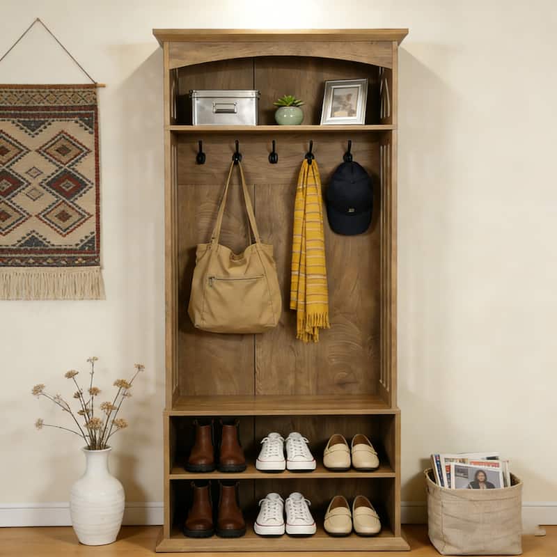 Hall Tree with Bench and Shoe Storage, 71" Coat Rack with Shoe Bench