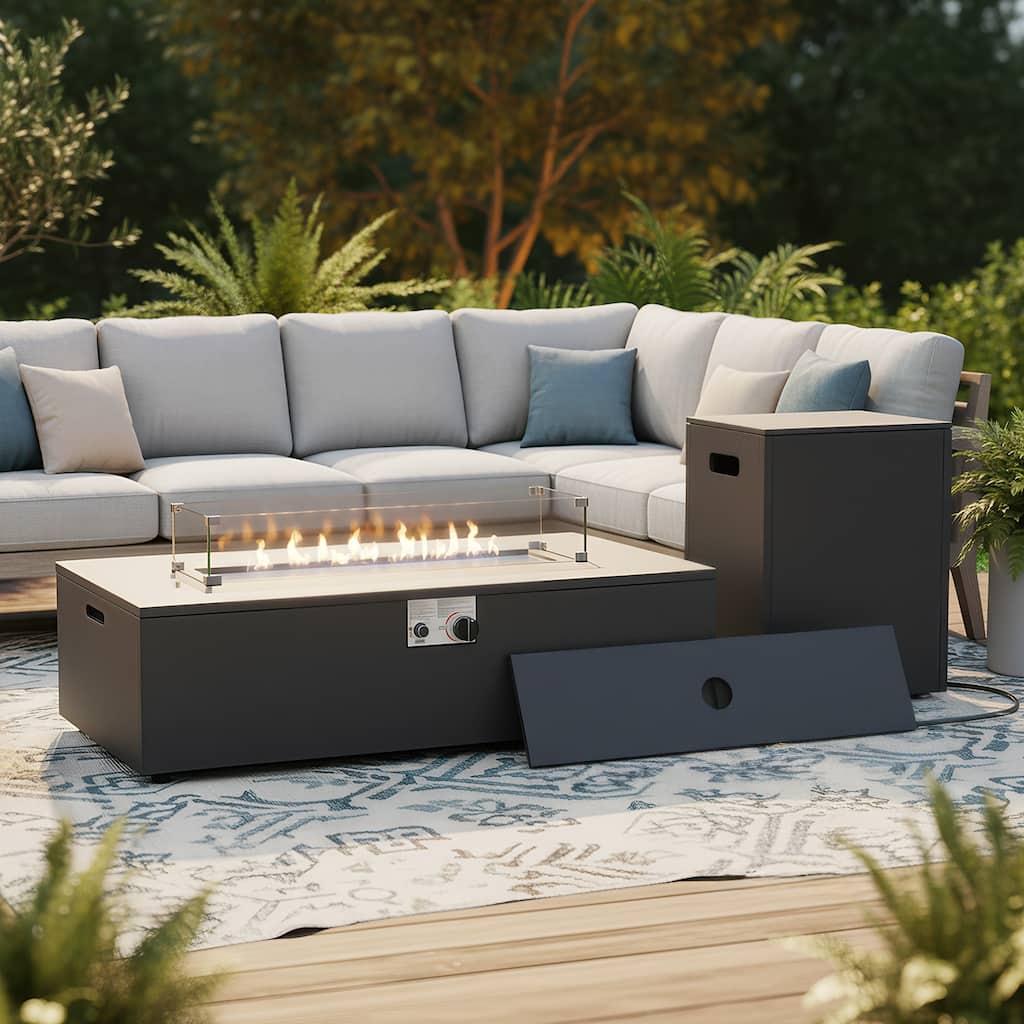 Pocassy Outdoor 43-In Propane Fire Pit Table Set with Tank Holder