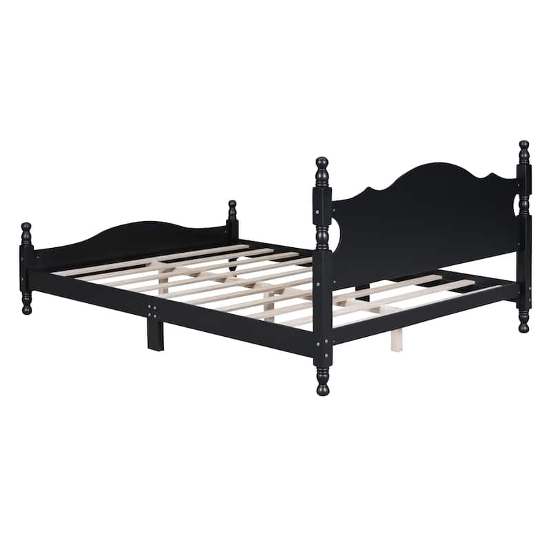 Retro Pine Wood Platform Bed