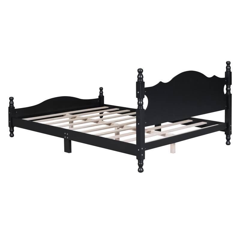 Retro Style Platform Bed Frame with Headboard and Wooden Slat Support