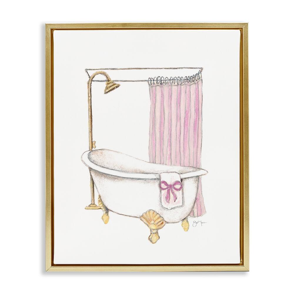 Stupell Simple Bathtub with Bow Framed Floater Canvas Wall Art Design By Janet Tava