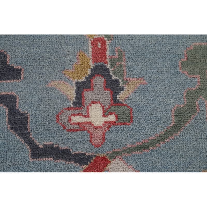 Blue Oushak Area Rug Hand-Knotted Floral Wool Carpet - 8'2" x 10'0"
