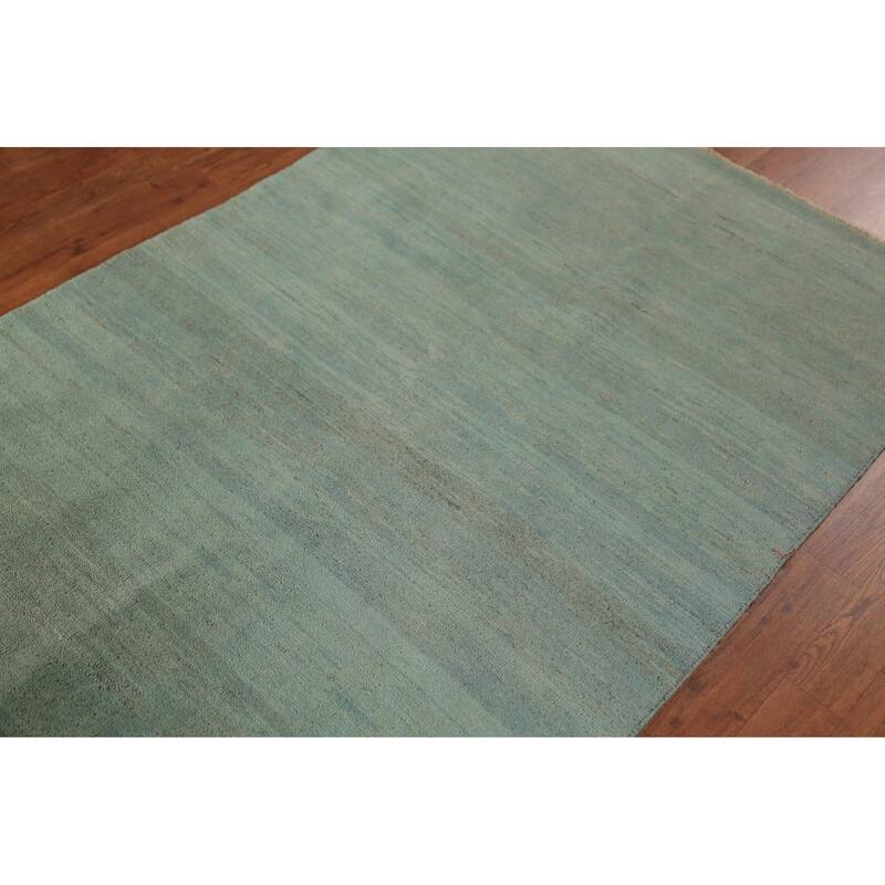 Aqua Green & Blue Modern Gabbeh Oriental Rug Hand-Knotted Wool Carpet - 3'9" x 5'10"