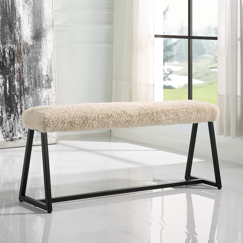 Uttermost Taupo Sheepskin Bench - 48"W x 20"H x 12.25"D
