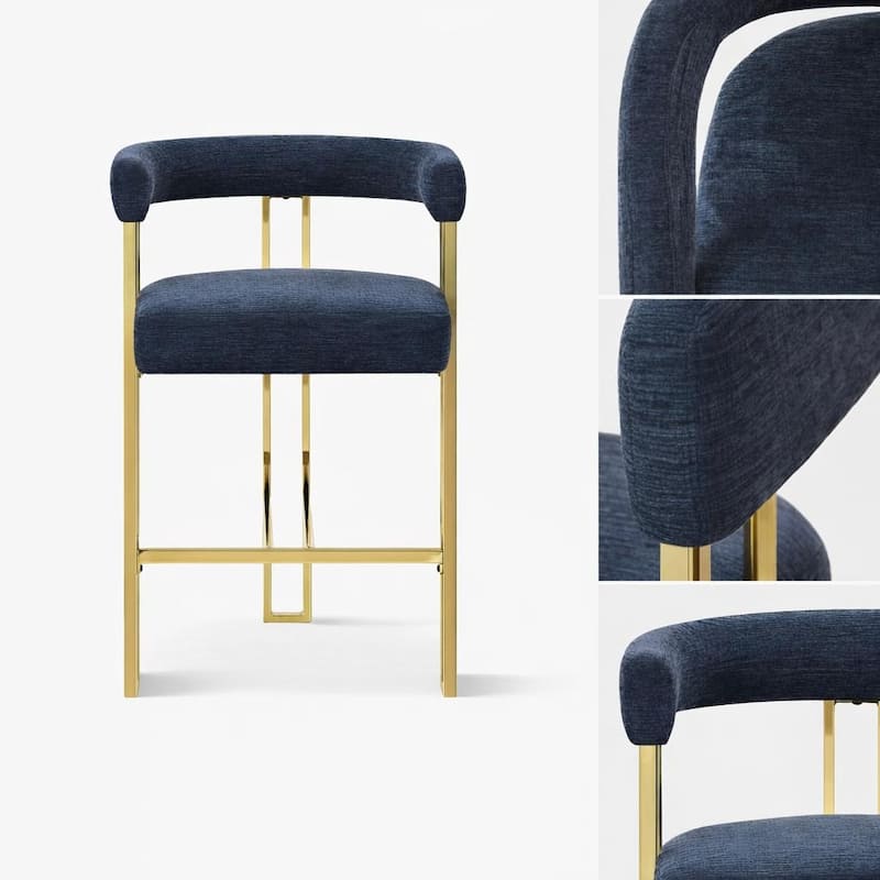 25" Seat Height Upholstered Chenille Gold Matel Counter Stool