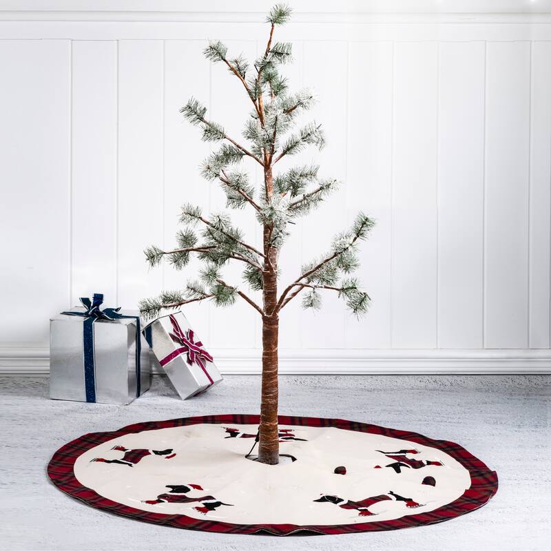 Glitzhome 48"D Traditional Dachshund Happy Holly Days Christmas Tree Skirt With Border