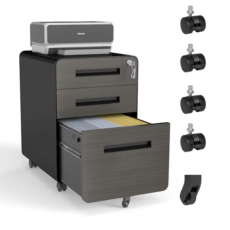 3-Drawer Mobile File Cabinet with Lock, All-Steel Metal Storage Cabinet on Casters, for Home & Office, Holds A4/Letter Files