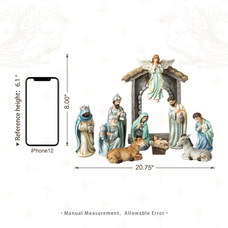 Glitzhome 11 Piece Multi-Colored Resin Nativity Figurine Set