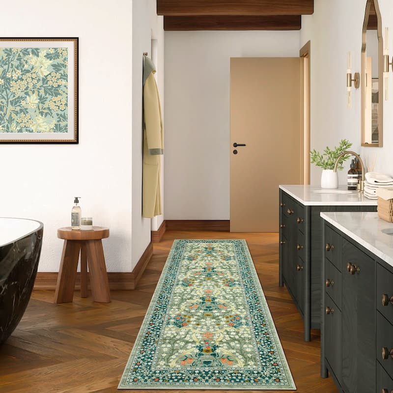 Floral Area Rugs for Living Room Bedroom Indoor Soft Low Pile Non-Slip Rug Farmhouse Rug Home Decor