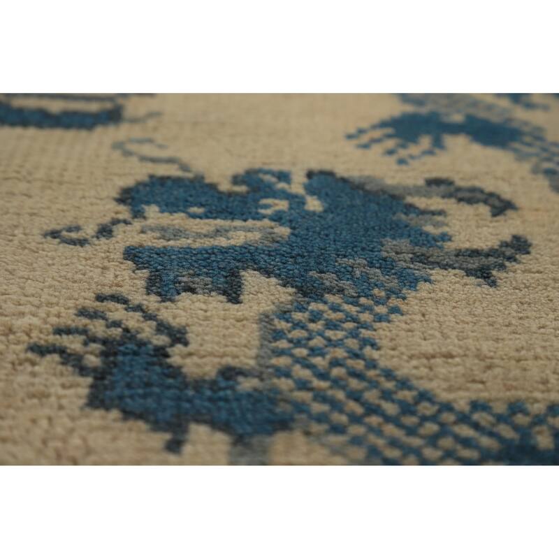 Hand Knotted Oriental 100% Wool Carpet Traditional Geometric Beige & Ivories Art Deco Area Rug - 7' 11'' X 8' 1''