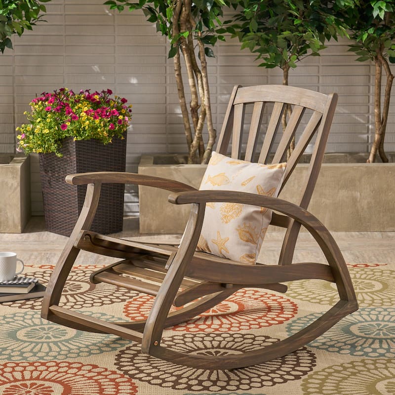 Outdoor Wood Rocking Chair with Retractable Footrests for Porch, Patio