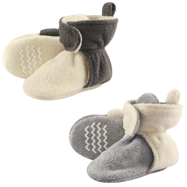 slide 1 of 1, Hudson Baby Baby Cozy Fleece Booties 2pk, Cream Gray 0-6 Months - Cream Gray