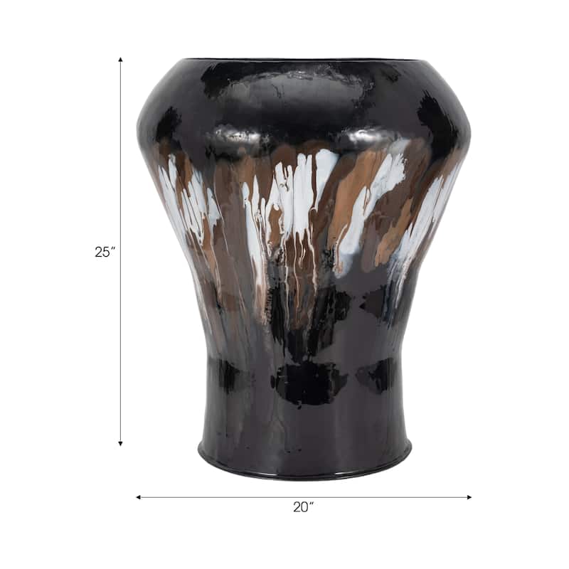 25"Hx20" Diameter, Iron Oval Stain Vase, Black Finish with Metallic Details, Decorative Vase for Floral Arrangements,
