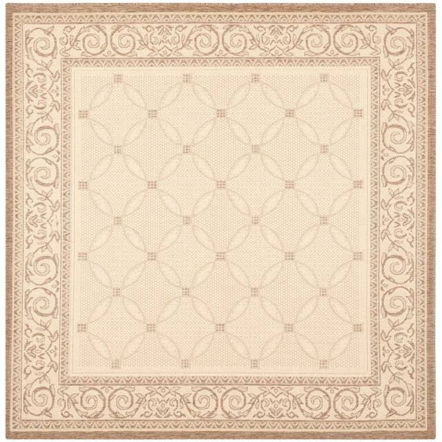 SAFAVIEH Courtyard Laurene Waterproof Patio Backyard Rug - 6'7" x 6'7" Square - Natural/Brown