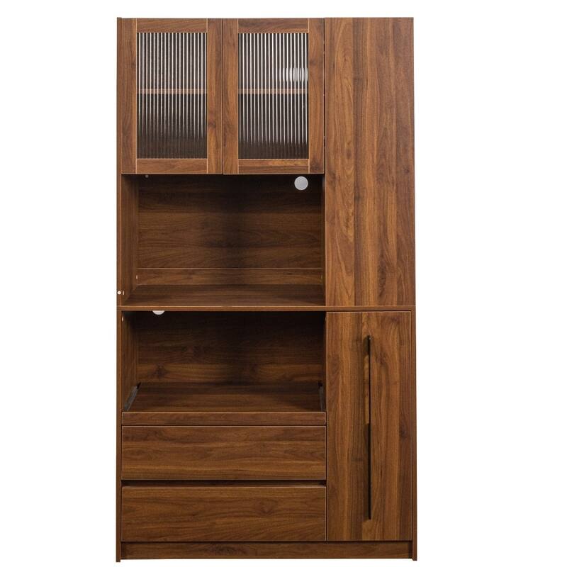 Modern Kitchen Pantry Storage Cabinet with Multi-tier Shelf & 2 Drawers